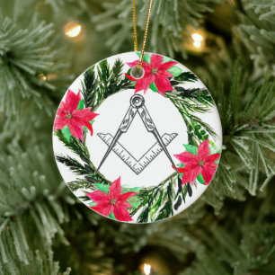 Vrijmetselaarskrans Poinsettia Keramisch Ornament