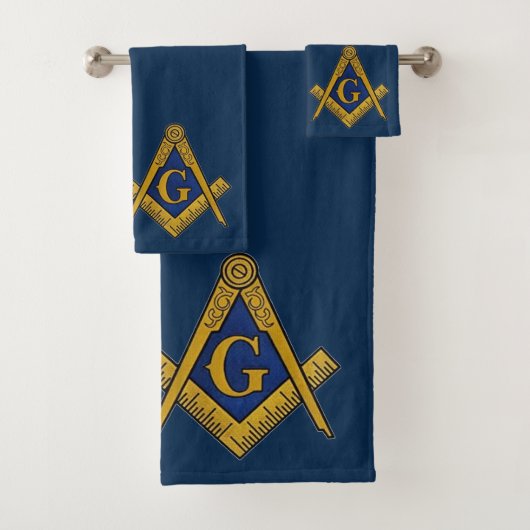 Vrijmetselaarsplein en Compass Masonic Navy Blue Bad Handdoek (Insitu)