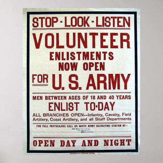 Vrijwilliger - Amerikaans leger Poster (Voorkant)