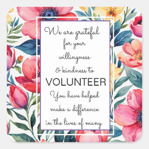 Vrijwilliger appreciatie week bloemenpatroon kaart vierkante sticker