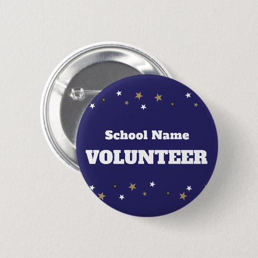 Vrijwilliger met schoolnaam en sterrenontwerp ronde button 5,7 cm (Voorkant /achterkant)