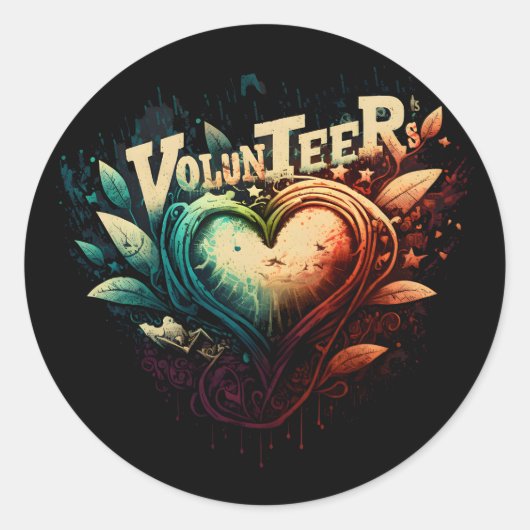 Vrijwilligers hart ronde sticker (Voorkant)
