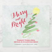 Vroege en heldere Waterverf kerstboom Sparkling Wijnetiket (Enkel label)