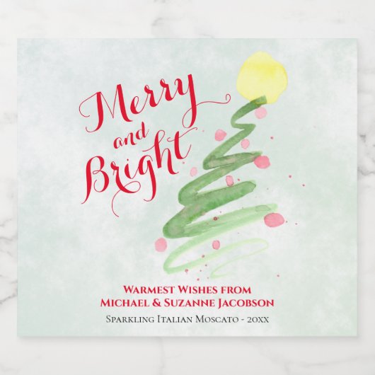 Vroege en heldere Waterverf kerstboom Sparkling Wijnetiket (Enkel label)