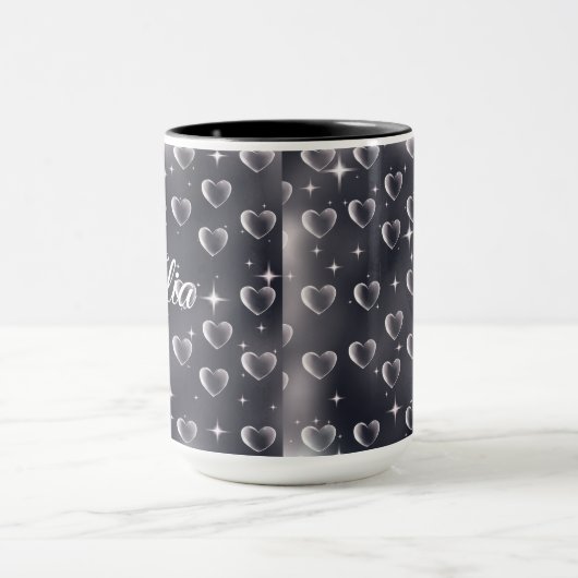 Vroege jaren 2000 zwart-withartoude schoolkunst mok (Midden)