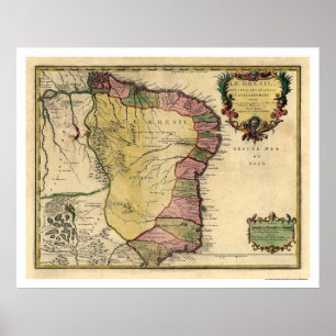 Vroege kaart Brazilië 1719 Poster
