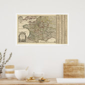 Vroege kaart van Frankrijk 1700 Poster (Keuken)