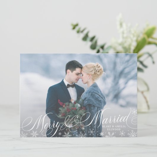 Vroege kerst met de eerste Pas getrouwd Feestdagenkaart (Staand voorkant)