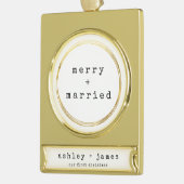 Vroege kerst van Merry & Married Pas getrouwd Verguld Banner Ornament (Links)