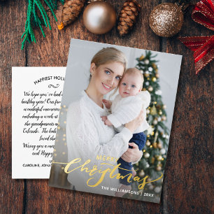 Vroege kerstavond Verticale feestdag Foto Gold Folie Feestdagen Briefkaart