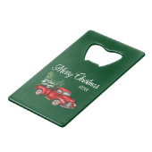 Vroege kerstboom Datum  Red Truck Green Kredietkaart Flessenopener (Voorkant Gekanteld)