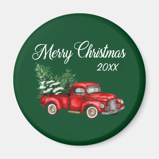 Vroege kerstboom Datum Red Truck Green Magneet (Voorkant)