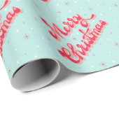 Vroege kerstdag Rood Aqua Retro Holiday Cadeaupapier (Rol Hoek)