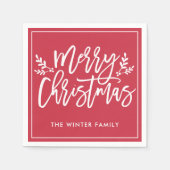 Vroege kerstdag Rood Modern Script Holiday Servet (Voorkant)