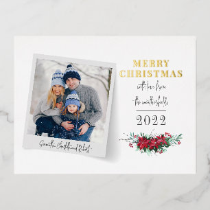 Vroege kerstfamilie Foto Botanical Gold Folie Feestdagen Briefkaart