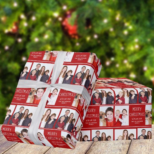Vroege kerstfoto Collage Cute Custom Red Cadeaupapier