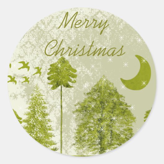 Vroege kerstgroene stekels maan en sterren ronde sticker (Voorkant)