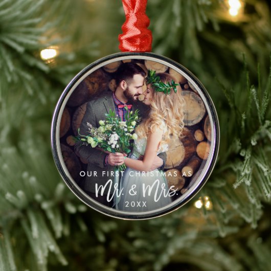 Vroege Kerstmis in penseel als Mr. & Mrs Wedding Metalen Ornament (Boom)