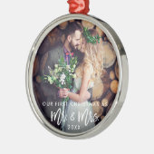 Vroege Kerstmis in penseel als Mr. & Mrs Wedding Metalen Ornament (Links)
