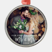 Vroege Kerstmis in penseel als Mr. & Mrs Wedding Metalen Ornament (Voorkant)