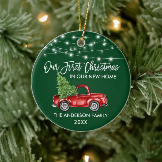 Vroege Kerstmis in penseel script: Groene lantaarn Keramisch Ornament (Boom)