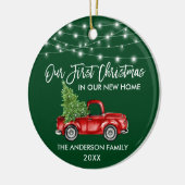 Vroege Kerstmis in penseel script: Groene lantaarn Keramisch Ornament (Links)