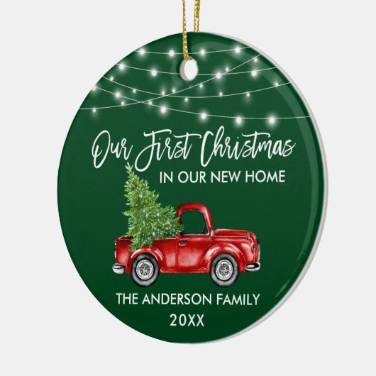 Vroege Kerstmis in penseel script: Groene lantaarn Keramisch Ornament (Links)