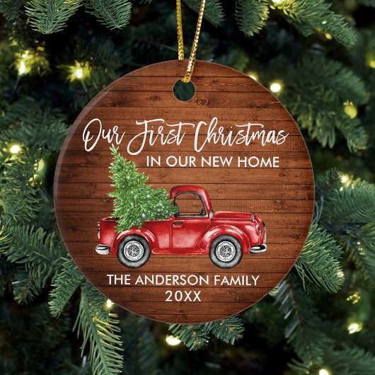 Vroege Kerstmis nieuwe home Truck in penseel Scrip Keramisch Ornament