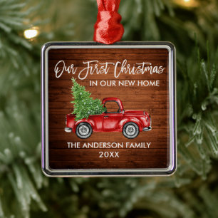 Vroege Kerstmis nieuwe home Truck in penseel Scrip Metalen Ornament