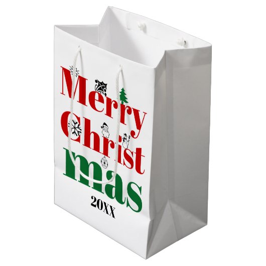 Vroege kersttypografie en  elementen medium cadeauzakje (Voorkant Gekanteld)