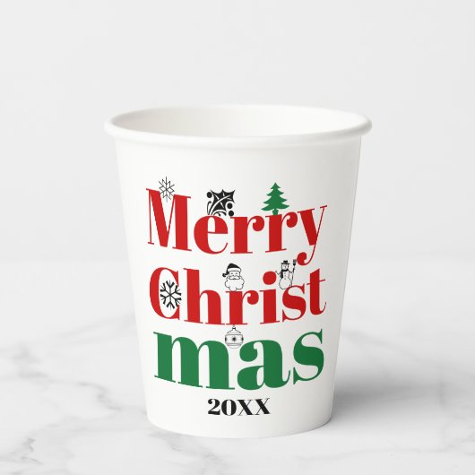 Vroege kersttypografie en  elementen papieren bekers (Achterkant)