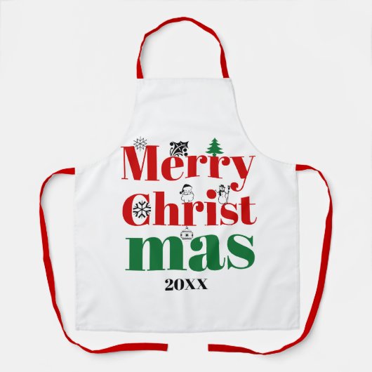 Vroege kersttypografie en elementen schort (Voorkant)