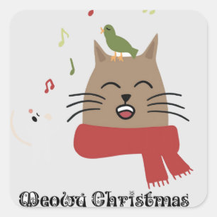 Vroege kerstzingende kat-Sticker Vierkante Sticker
