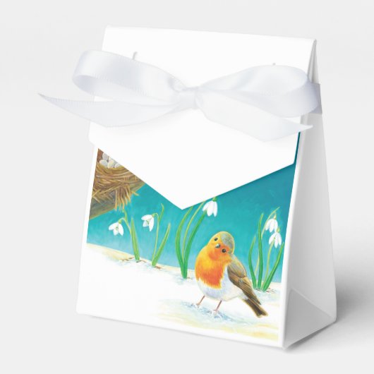 Vroege lente Nesting Red Robin Bird & Snowdruppels Bedankdoosjes (Voorkant Zijde)