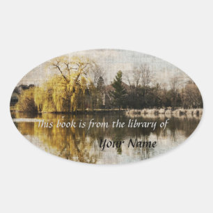 Vroege lente vijver reflecties bibliotheek sticker