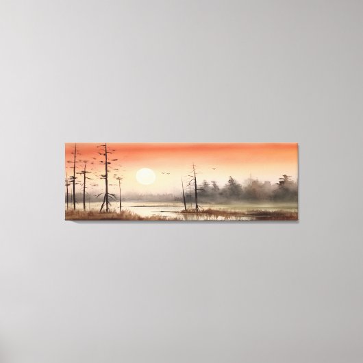 Vroege Ochtend Waterverf mistig hemellandschap Canvas Afdruk (Voorkant)