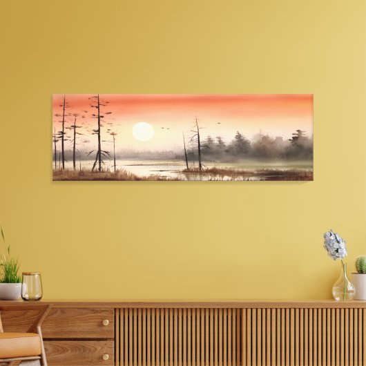 Vroege Ochtend Waterverf mistig hemellandschap Canvas Afdruk (Insitu (Woonkamer))