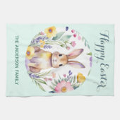 Vroege Paasdag Waterverf Bunny - Aangepaste naam Theedoek (Horizontaal)