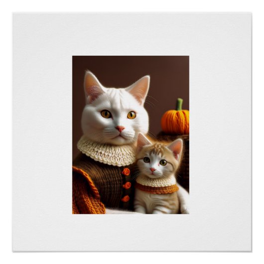 Vroege pelgrim moeder kat en haar kitten perfect poster (Voorkant)