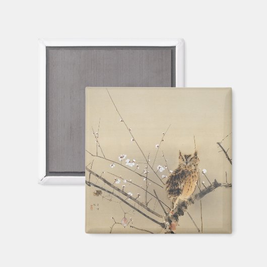 Vroege pruimbloesems van Nishimura Goun, Owl Magneet (Voorkant / Achterkant)