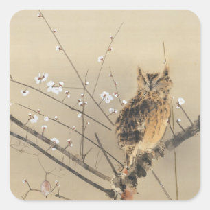 Vroege pruimenbloesem door Nishimura Goun, Vintage Vierkante Sticker
