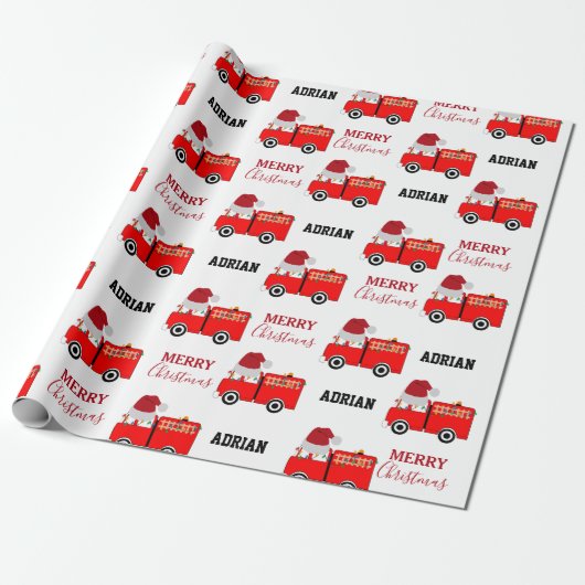 Vroege Red Fire Truck — Aangepaste naam Cadeaupapier (Uitgerold)