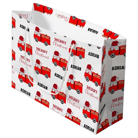 Vroege Red Fire Truck — Aangepaste naam Groot Cadeauzakje (Voorkant Gekanteld)