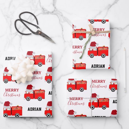 Vroege Red Fire Truck — Aangepaste naam Inpakpapier Vel (Voorkant)