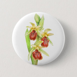 Vroege spin orchidee waterverf kunst knop badge ronde button 5,7 cm