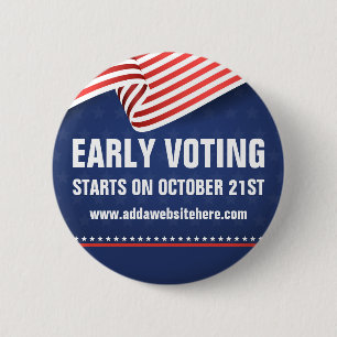Vroege stemmingen Amerikaanse vlag Verkiezingsdata Ronde Button 5,7 Cm