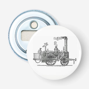 Vroege stoamlocomotief button flesopener