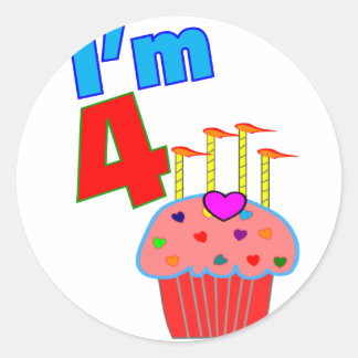 Vroege verjaardag "Ik ben 4" Schattige Cupcake Ronde Sticker