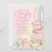 Vroege wachttijd regenboogballet beer baby shower kaart (Voorkant)