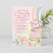 Vroege wachttijd regenboogballet beer baby shower kaart (Staand voorkant)